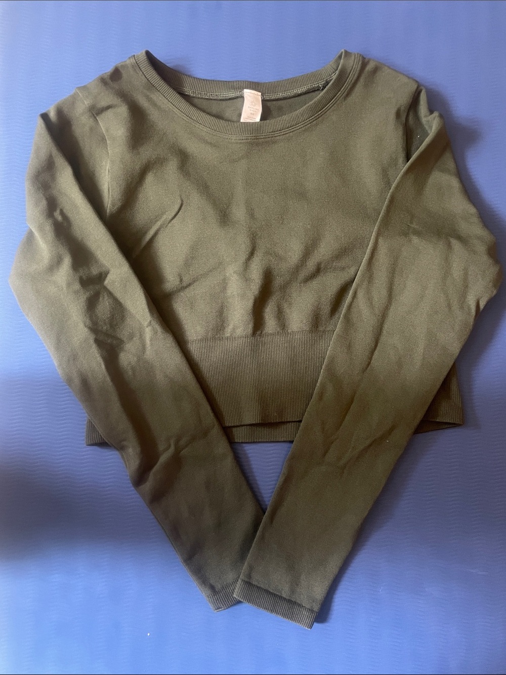 aerie Olive Cropped Crewneck Sweater